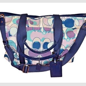 Coach F77285 Sv/Multicolor Kyra Soho Print Travel Blue Purple Grey White Tote